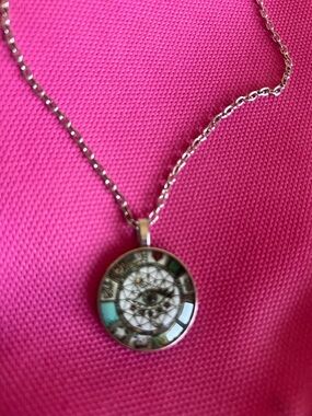 Silver Eye Motif Pendant Necklace with Turquoise Inlay
